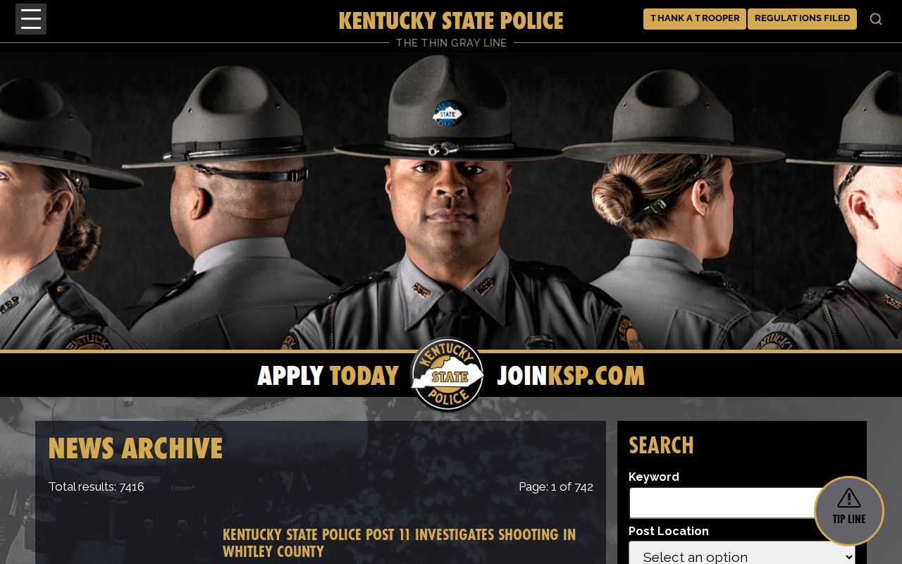 Kentucky State Police official news interface for Martin County crime news records