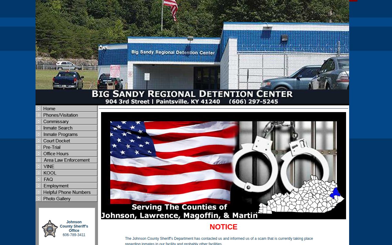 Big Sandy Regional Detention Center official home page and public notice