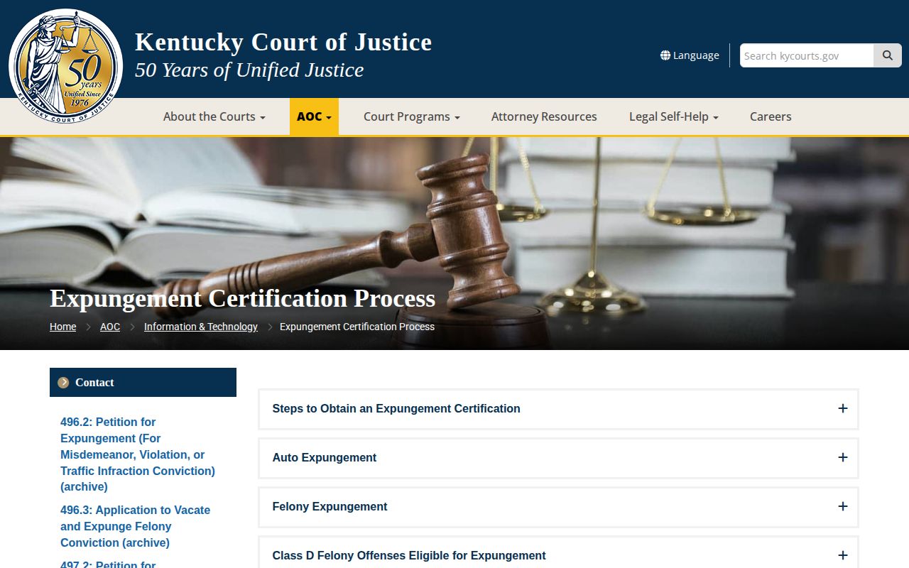 Kentucky Court of Justice expungement process